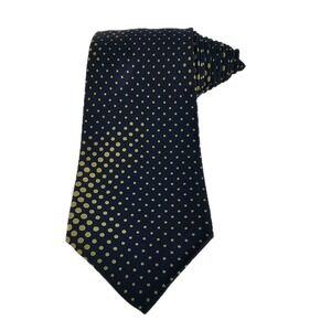 Vtg Santostefano Tie Polka Dot Blue Gold Satin Sheen Italy 100% Silk Holographic